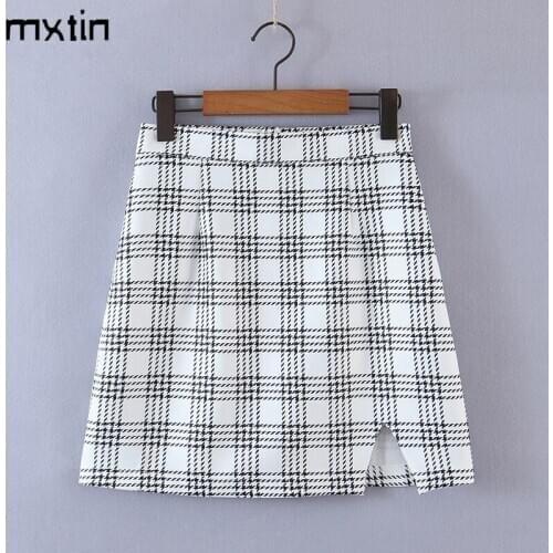 2021 Women Summer Vintage Sexy Plaid Harajuku Short Skirt A Line High Waist Split Ladies Mini Skirts French Femme Jupes