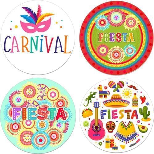 24/48pcs Fiesta Party Birthday Stickers Round Seal Sticker Label Mexican Fiesta Party Decoration Holidays Supplies