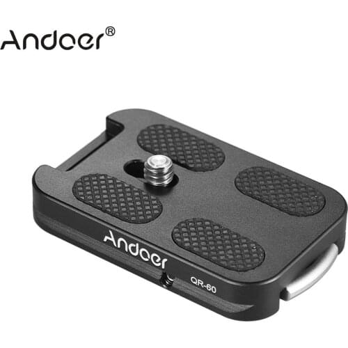 Andoer QR-60 Quick Release Plate 1/4" Screw Mount w/Attachment Loop for Arca-Swiss Ball Head Tripod for Canon Nikon Sony DSLR