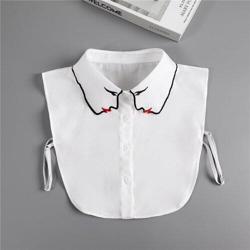 White False Collar Women Face Embroidery Chiffon Thin Faux Col Half Shirt Blouse Fake Collars Sweater Shirt Detachable Collars