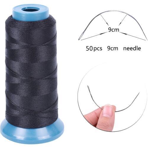 Free Shipping 50Pcs 9CM Length C Type Weaving Needles Curved Needles And 1 Roll Spools of Weaving Thread for Hair Weft