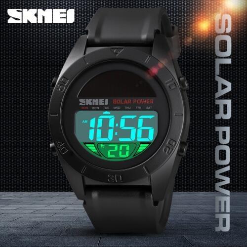 SKMEI Fashion Solar Mens Watches Sport Digital LED Waterproof Wrist Watch Luxury Men Analog Military Army Mens Electronic Clock