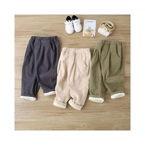 Childrens Woven Pants Winter New Korean Baby Boys and Girls Solid Plus Velvet Warm Casual Pants Childrens Boys Thick Trousers