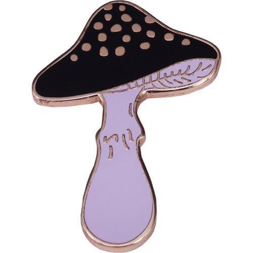 Crafty black mushroom enamel pin culinary botanical recreational good partner