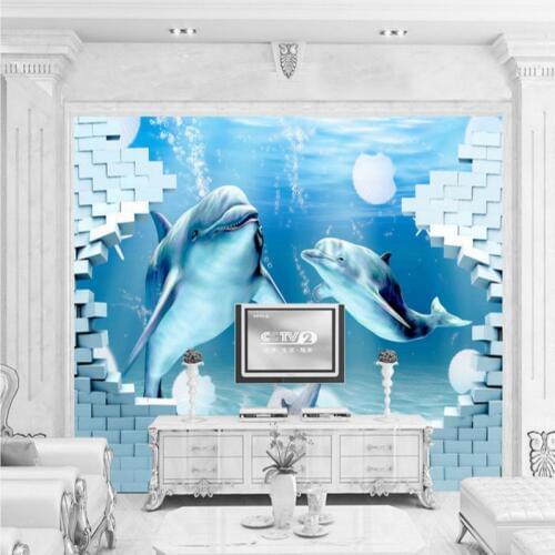 Photo wallpaper Dolphin mother son deep 3D ocean museum background wall Mural custom living room mural wallpaper
