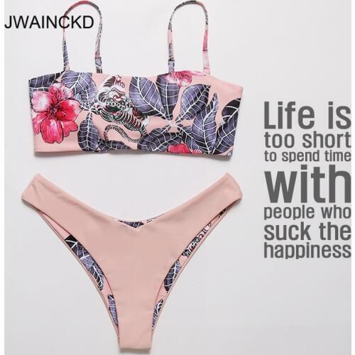 JWAINCKD Bikini Set Solid Print Swimwear Halter Tops Brazilian Bikinis Thong Bandage Beach Wear Girls Swimsuit Bathing Suit