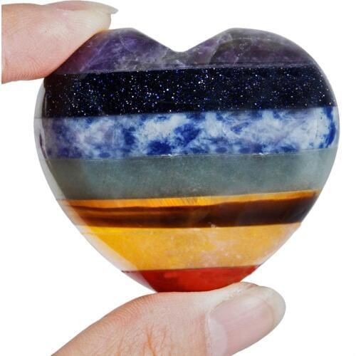 TUMBEELLUWA 7 Chakra Stone Heart Love Healing Crystal Palm Stone Worry Stone Reiki Balancing