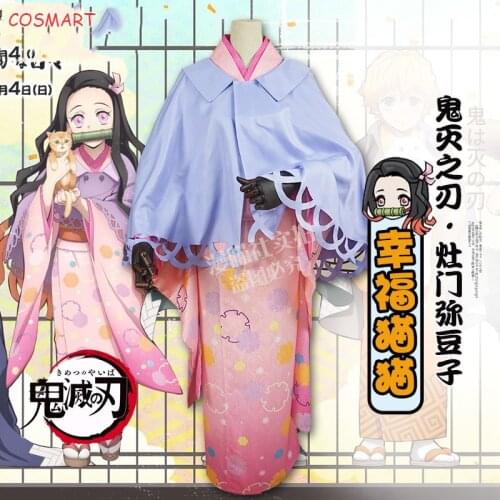 Anime Demon Slayer Kimetsu no Yaiba Kamado Nezuko Cosplay Costume Happy Cat Kimono Uniform Halloween Party Outfit For Unisex New