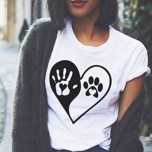 Summer New Fashion Love Dog Paw Print Tops Shirt Women Plus Size Short-sleeved White Tee T-shirt Cute Harajuku Casual Streetwear