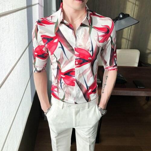Summer Luxury Social Shirts Men Business Printed Wedding party Shirt High Quality Social Slim Fit Half Sleeve Mens Dress Shirt