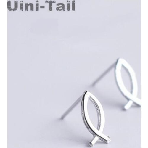 Uini-Tail hot new 925 sterling silver fresh air cute simple shape small fish earrings fashion dynamic jewelry female earrings