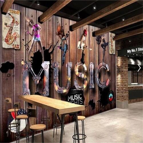 Milofi custom 3D non-woven wallpaper retro nostalgic gear MUSIC bar background wall large wallpaper mural