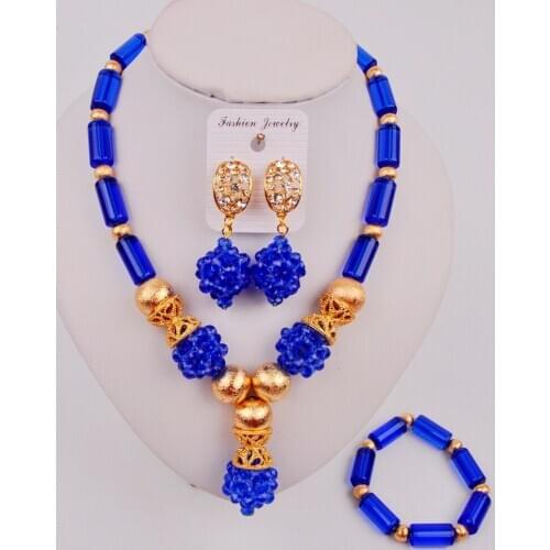 Fashion Blue African Beads Jewelry Set Women Costume Necklace for Nigerian Wedding ZQ2-2