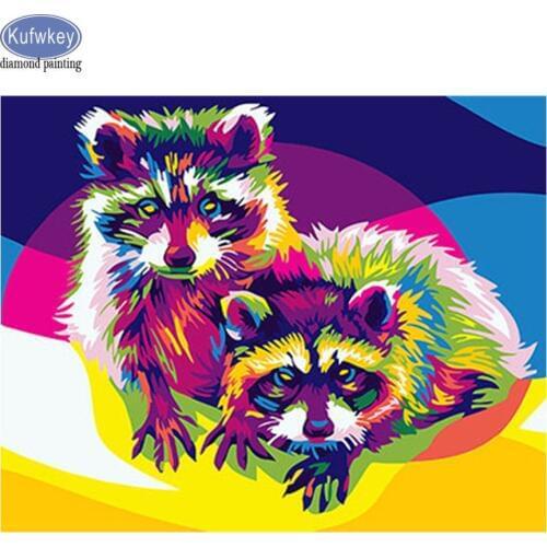 Mosaic Full Resin square diamond painting Cross Stitch Square round Diamond Mosaic Craft Diamond Embroidery Diy raccoon animal