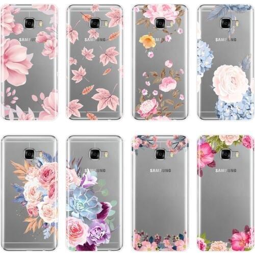 Soft Back Cover For Samsung Galaxy C9 C7 C5 Pro Rose Flower Pink Floral Leaf Aesthetic Phone Case Silicone For Samsung C5 C7 C8