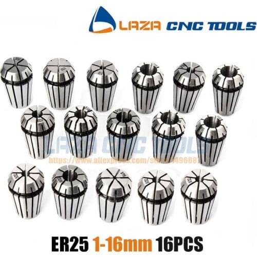 16Pcs/lot ER25 collet 16PCS ER25 collet set (1-16mm) for CNC milling lathe tool and spindle motor Spring Collet Set For CNC