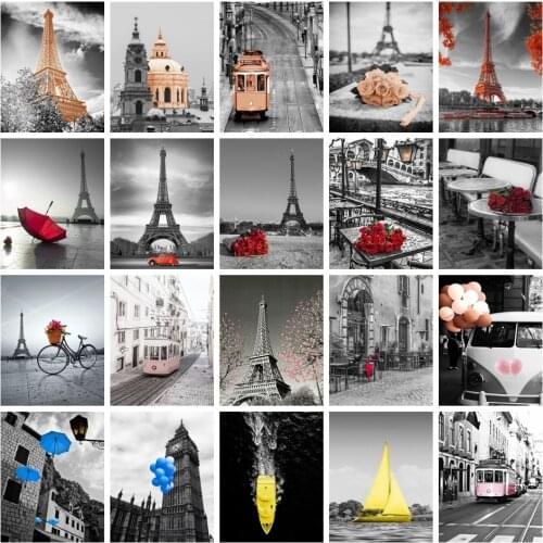 AZQSD Picture Oil Painting By Numbers Black Red Handpainted Home Decor Diy Gift Tower Acrylic Paint By Numbers Landscape Flower