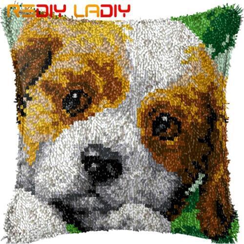 Latch Hook Kits Make Your Own Cushion Little Puppy Pre-Printed Canvas Crochet Pillow Case Latch Hook Cushion Cover Arts & Crafts