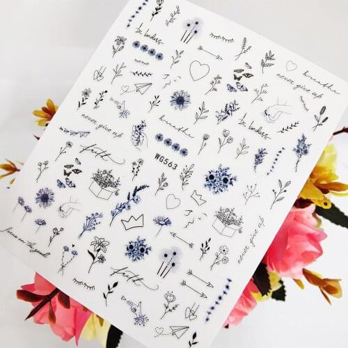 Small fresh Flower Stickers for Nails 3D Lavender Heart Adhesive Sliders Nail Art Decoraciones Foil Design Manicure Accesorios