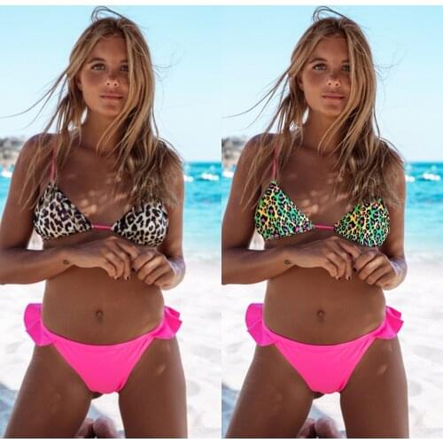 New Swimwear Women Sexy Leopard Printing Triangle Bikini Split Type Swimsuit Fungus Edge Splicing Two Pieces Bathing Suit /40