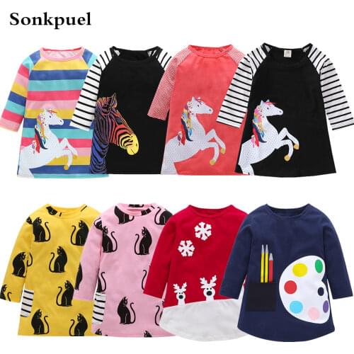 1-7 Years Kids Girl Dress Toddler Baby Long Sleeve Dresses Summer Children Clothing Girls Cotton Princess Dress Kid Tops Outfits