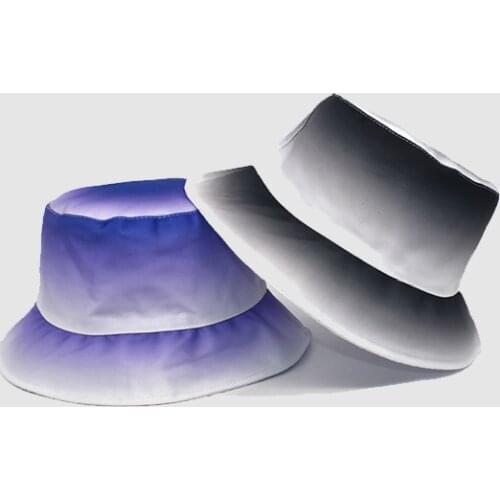 Gradient Color Bucket Hat Kpop Style Fisherman Hat Novelty Flat Top Summer Panama For Girls Cap Leisure Sun Visor Bucket Hats