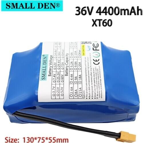 36V 4400mah 4.4Ah rechargeable li-ion battery pack for electric self balance scooter hoverboard unicycle, with BMS XT60 plug