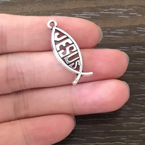 20PCS Jesus Charms Zinc Alloy Jesus Fish Pendant Charm for Bracelets Necklaces Earrings Zipper Pulls Bookmark DIY Jewelry Making