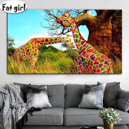 Animal Poster Diamond Painting 5D DIY Embroidery Colorful Giraffe Cross Stitch Needlework Mosaic Full Square Round Drill Gifts