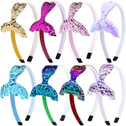 New Childrens Sequined Hair Accessories Mermaid Tail Flip Fish Scale Pearl Headband Non-slip Handmade Headband Headwear