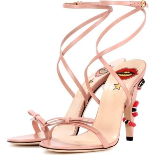 MKKHOU Fashion Sandals Women New Summer Sexy Snake-Shaped High-Heeled Straps Wound 10 cm High-Heeled Shoes Open Shoes Large Size