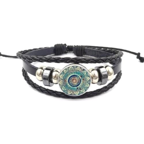 Vintage Om Yoga Chakra Mandala Snap Button Bracelets Classic Flower of Life Tree Adjutable Leather Bracelet Wristband Jewelry