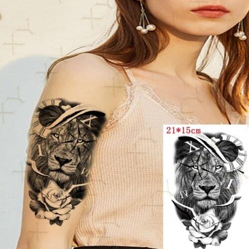 Waterproof Temporary Tattoo Sticker Lion Rome Number Flash Tattos Compass Swallow Tiger Body Art Arm Fake Tatoo Women Men
