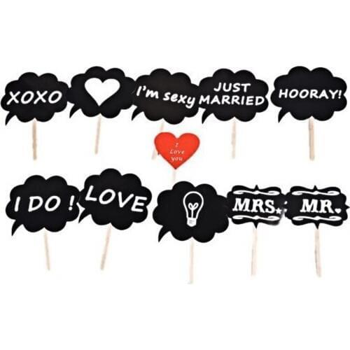 Behogar 11pcs Funny Wedding Photo Booth Prop Kit Photobooth Prop Card for Wedding Valentine Birthday Party Accessories Gadgets