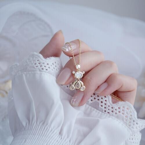 14k Real Gold Plated Jewelry Exquisite Zircon 3D Moving Cute Bear Luxury Short Necklaces for Woman Clavicle Chain Necklace