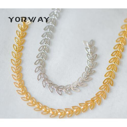 1 Meter, Gold/ Silver Tone Flat Chevron Chain 6.3mm, Real Gold/ Rhodium Plated Brass, Decorative Leaf Chain (#LK-161)
