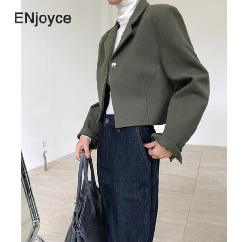 2020 Women Autumn Winter Elegant Short Cashmere Overcoat Wool Croped Coat Female Loose Long Sleeve Chic Cloak