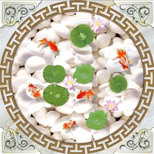 Beibehang Goldfish lotus leaf papel de parede 3d flooring Custom Mural Wallpaper Bathroom Self-adhesive Floor mural Wall paper