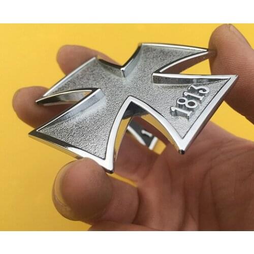 3D Silver Auto Car Stickers Metal Cross 1813 Shape Chrome Badge Emblem Decals Motorbike Car Accessories