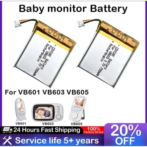 2 Pcs Batteries Polymer lithium battery 3.7V 750mAh/650mAh Rechargeable Battery for Video Nanny Baby Monitor VB601 VB603 VB605