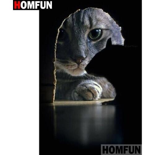 HOMFUN Full Square/Round Drill 5D DIY Diamond Painting "Animal cat" Embroidery Cross Stitch 5D Home Decor Gift A00205