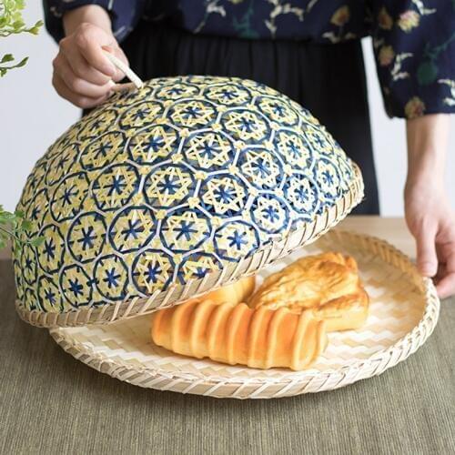 Handmade Bamboo Woven Tray With Lid Bread Tray Box Drying Hood Home Dining Table Supplies
