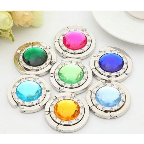 Free shipping 100pcs/lot Portable Folding Rhinestone Crystal Alloy Purse Handbag Bag Hanger Hook Holder Color lin2674