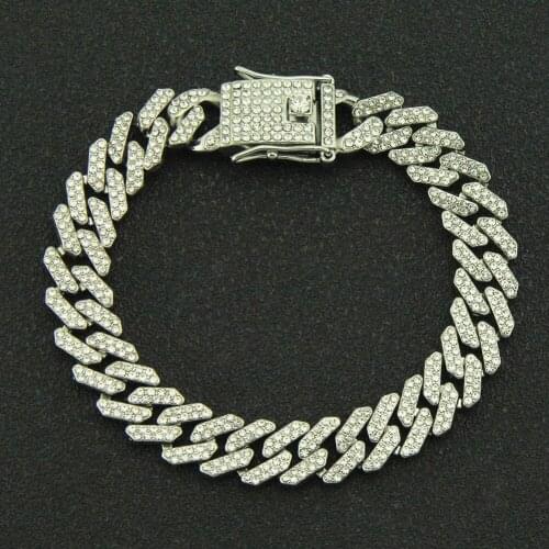 European And American Hip Hop Mens Cool Color Diamond Cuba Chain Bracelet Jewelry Trendy Mens Style Diamond Bracelet