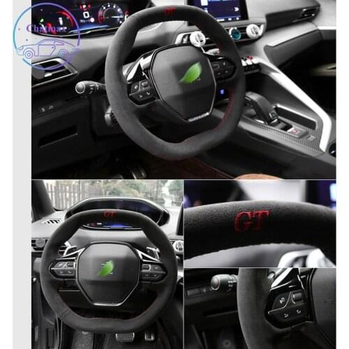 Embroidery Steering Wheel Cover for Peugeot 206 207 307 308 508 2008 3008 Suede Leather Hand Sewing Wrap DIY Stitchwork Holder
