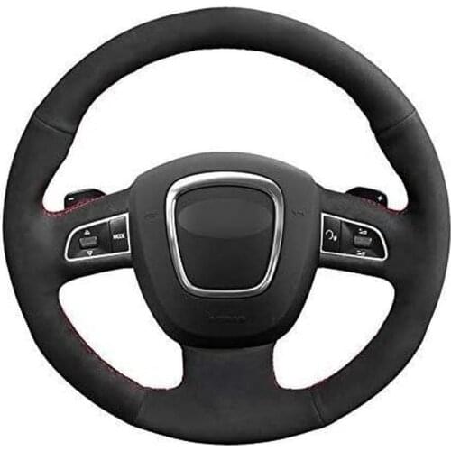 Car Steering Wheel Cover Custom Made Anti-Slip Hand-Sewing Black Suede Leather DIY for Audi A3 2013 A4 2010 A5 2008-2010 A6 2007