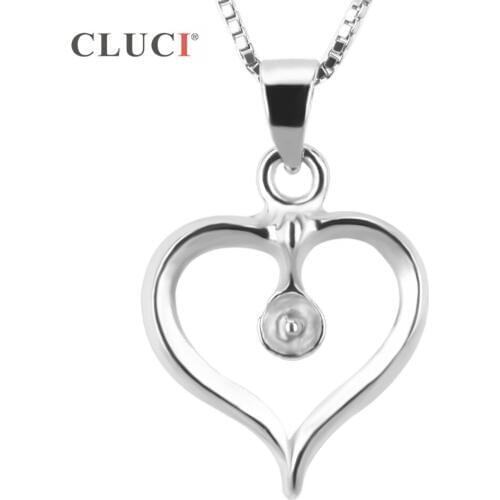 CLUCI Silver 925 Cute Love Heart Women Pendant Jewelry for Necklace Making Simple Design Pearl Pendant Mounting SP128SB