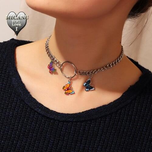 Collane butterfly chains kpop fashion initial chain choker neckless claquette femme sale accessories biżuteria ofertas relampago