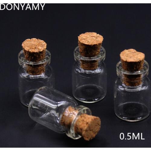 DONYAMY 10pcs 0.5ml 11x18mm Hot Fashion Small Glass jars Cute Mini Wishing Cork Stopper Glass Bottles Vials Jars Containers