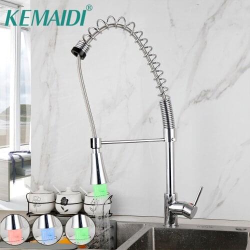 KEMAIDI Chrome Polished Kitchen Faucet Pull-out Spray Dual Function Water Flow Swivel Spout Single Handle Mixer Tap Sink